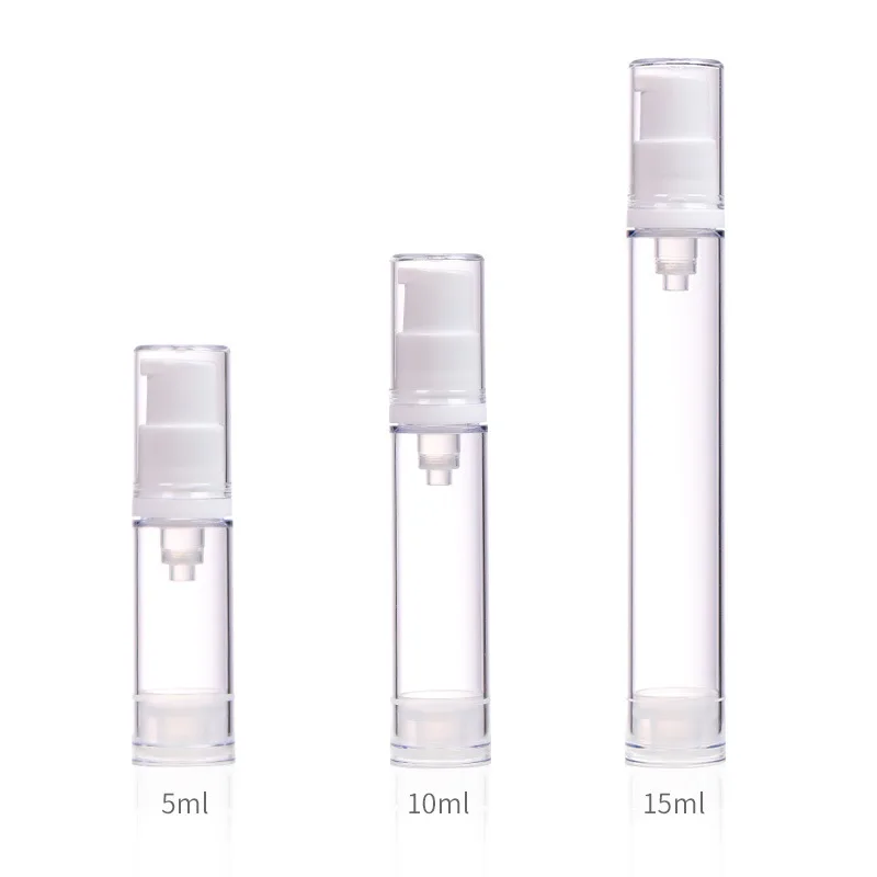 Hot sale 5ml/10ml/15ml Vacuum plastic pump bottle for emulsion essence portable travel set  Press Emulsion Bottle