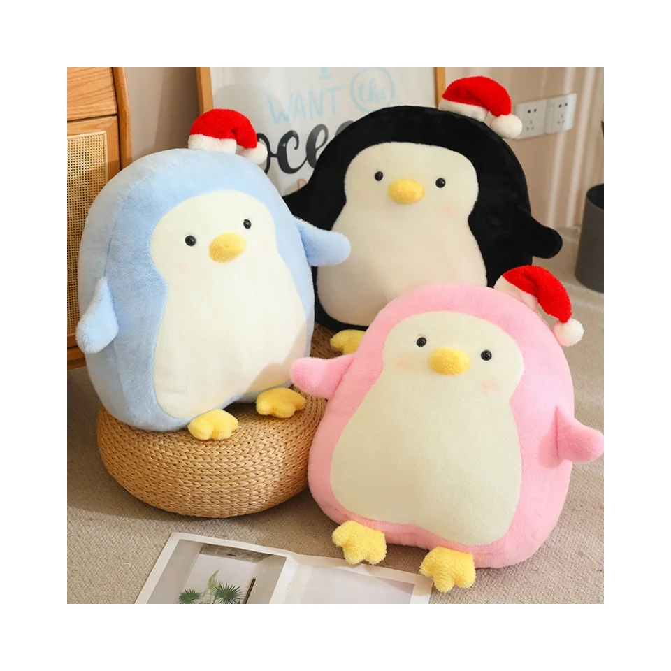 Custom stuffed cute penguin plush dolls kawaii christmas hat penguin plush pillow toys
