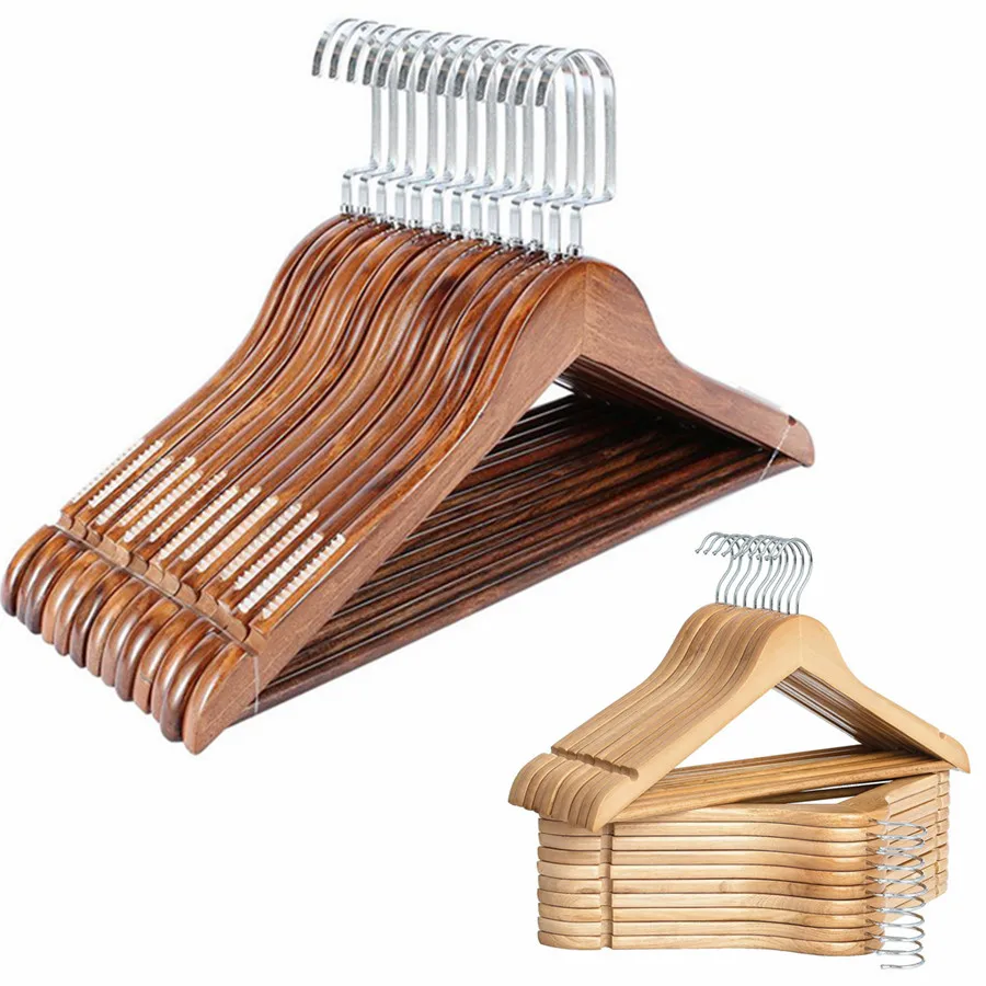 Natural Wood Hangers for Cleaning Home Vintage Wooden Clothes Hanger Smooth Finish with Non Slip for Coats Shirts Jackets Pants