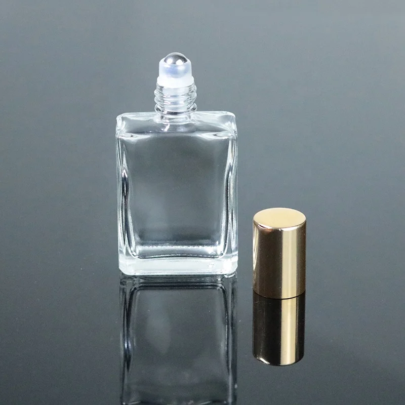 
China Factory Glass Roll On Bottle 15ml 0.5oz Perfume Clear Square Glass Roller Bottle (NRB24) 