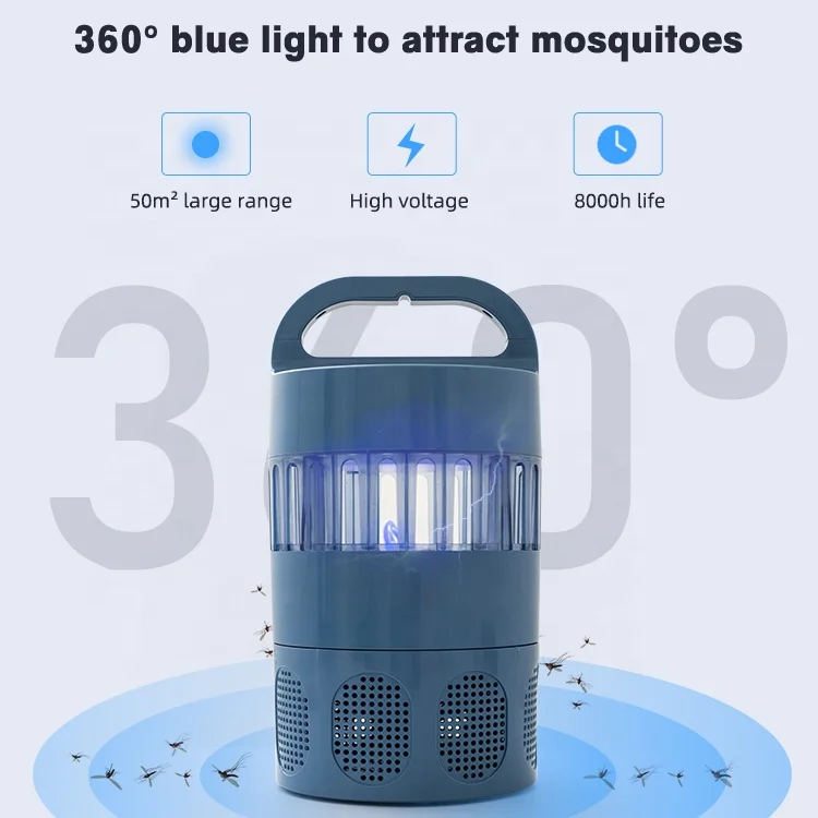 Outdoor Indoor Abs Bug Zapper Uv Light Portable Noiseless Fan Electric Mosquito Killer Lamp
