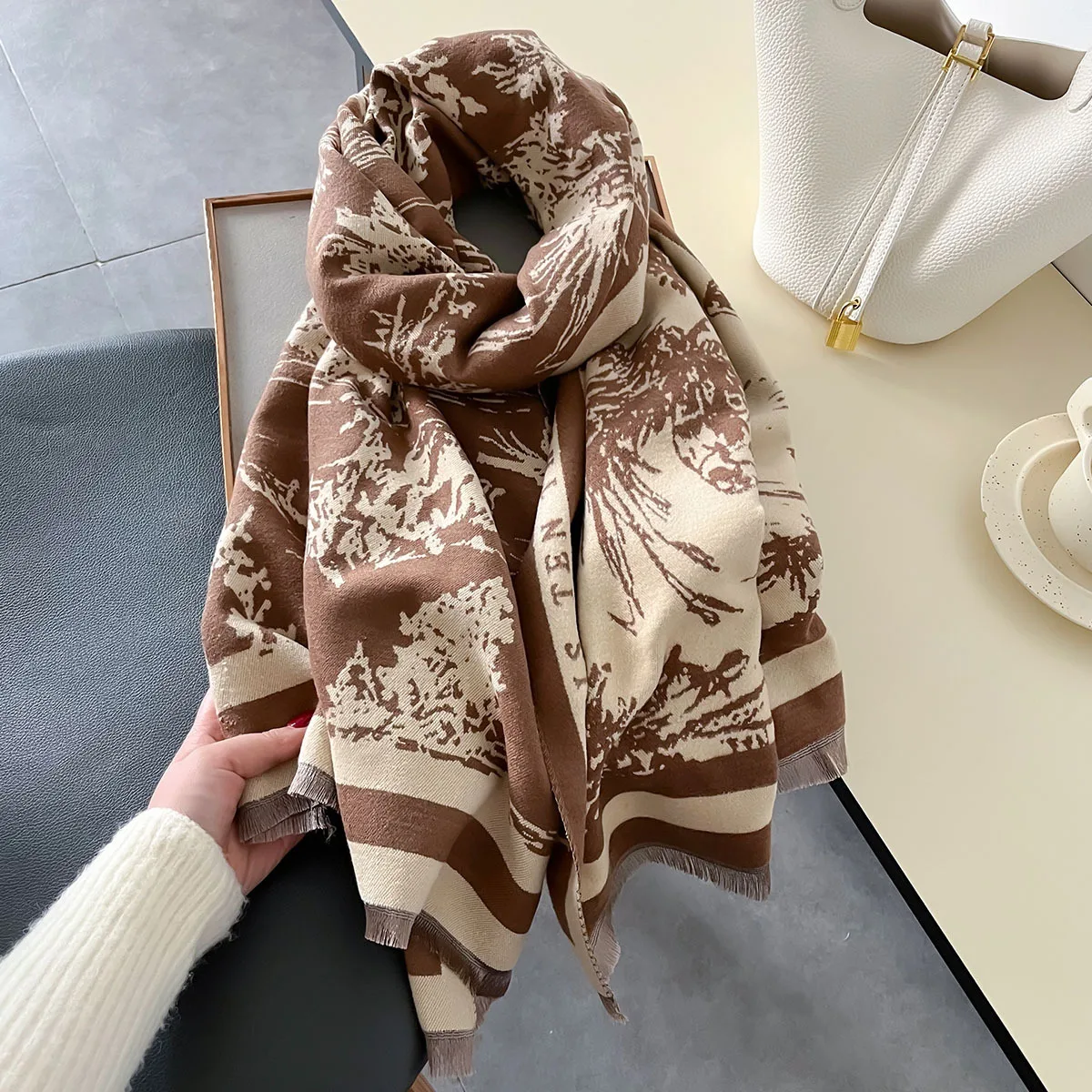 OEM ODM Custom Design Pattern Scarf for Women Warm Pashmina Oversized Thick Winter Shawls Long Stoles Cashmere Feeling Scarf