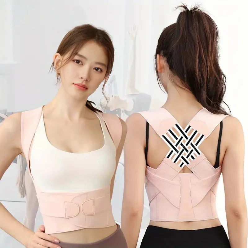 Pink Back Brace Posture Corrector for Women and Men Adjustable Back Support