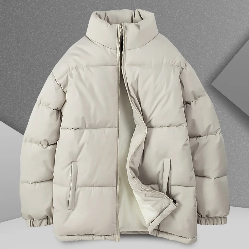 Mens Custom Puffer Jacket Thick Warm Solid Color Stand Collar Zipper Like Down Coat for Daily Wear Winter Puffer Jacket Men