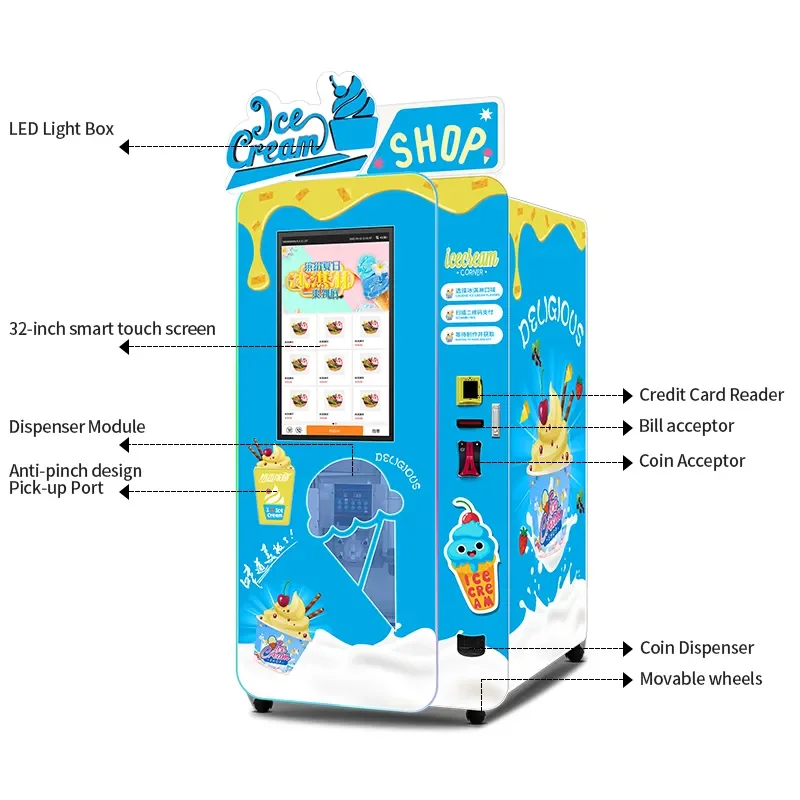 Fully automatic soft ice cream vending machine Self-service fruit, jam yogurt ice cream The machine can be automatically cleaned