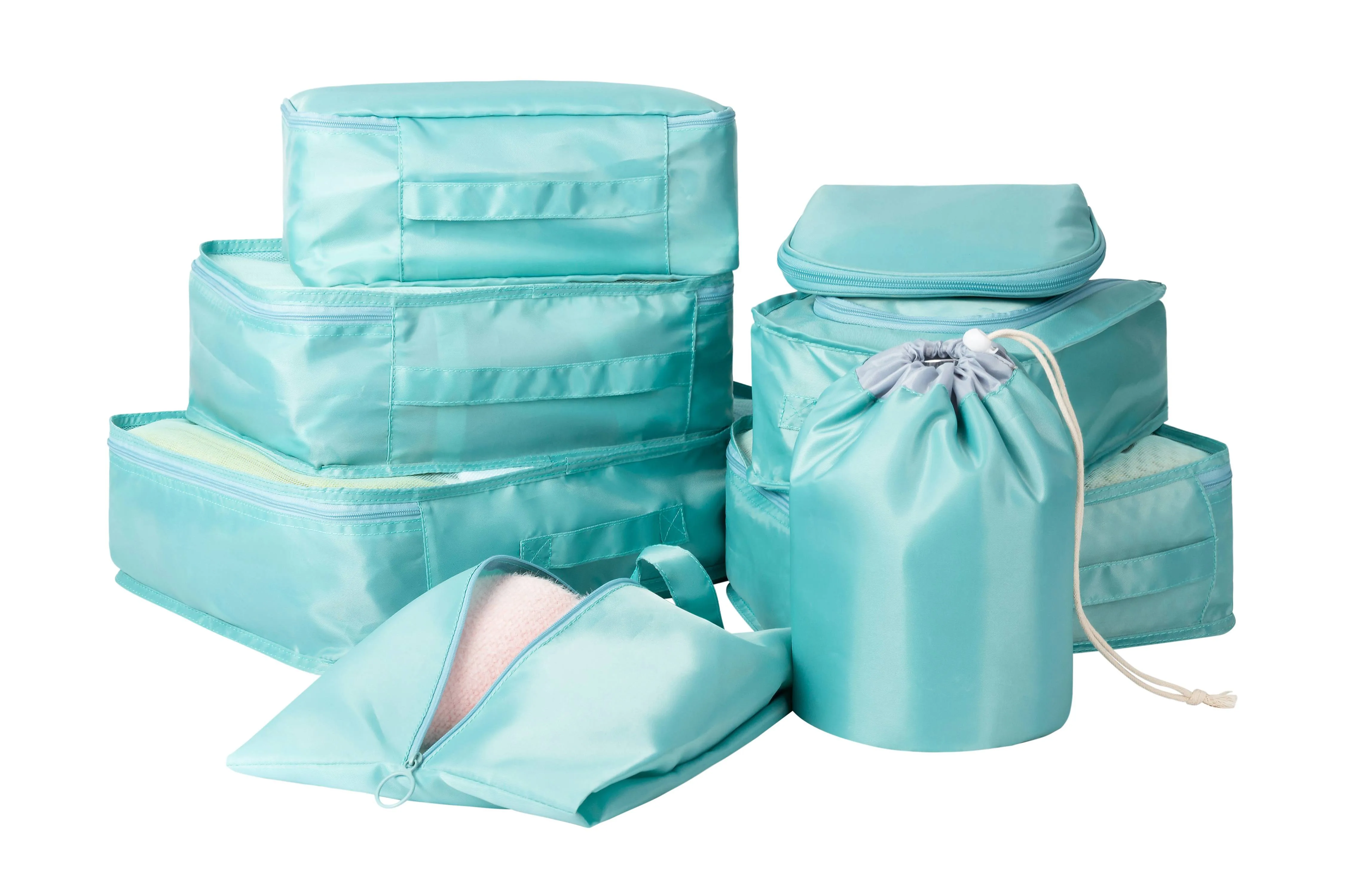 7 in 1 set lightweight Travel Luggage Organizer Bags compression packing cubes with shoes bag and cosmetic bag