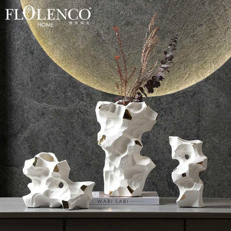 Flolenco Ceramic Rockery Vase Home Living room Study Decoration Handcrafts Creative Flower Arrangement Vases Tabletop Ornament