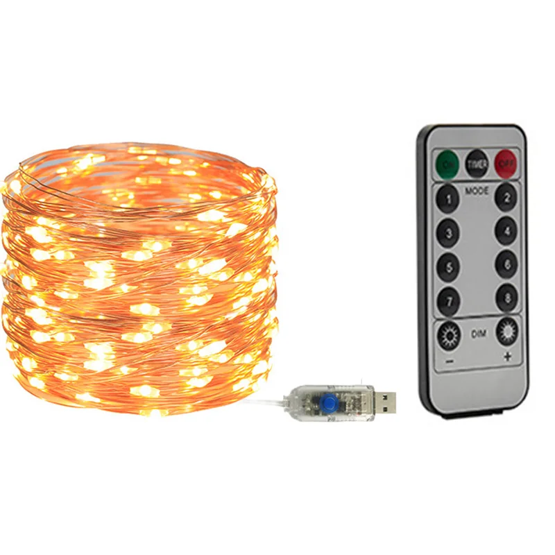 Popular remote control usb copper cable light string 8 features low voltage star lights Christmas decoration led light string
