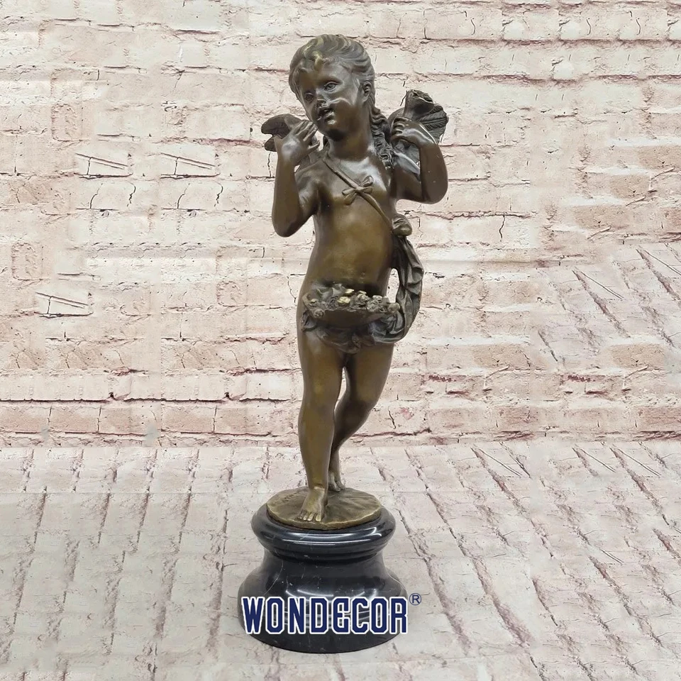 Customized modern life size religious European nude baby girl angel and flower angel bronze statues