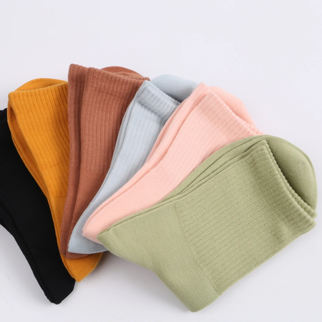 SURE Girls and Students Solid Color Stretch Athletic Socks Comfortable Casual Cotton Long Socks for Women Standard Knitted Crew