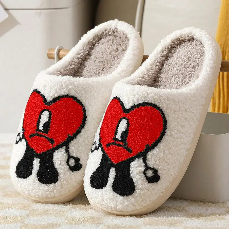 2025 Women House Slippers bad bunny Soft Plush Winter Indoor Fluffy fur slides sandal shoes