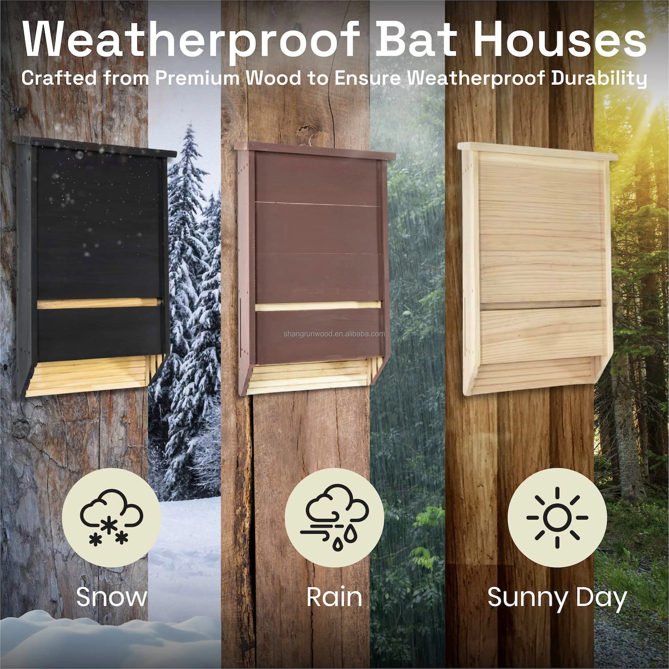 Outdoors Large Triple Chamber Paint Finished Bat Shelter Bat Box Big Wood Bat House Kit For Outdoors