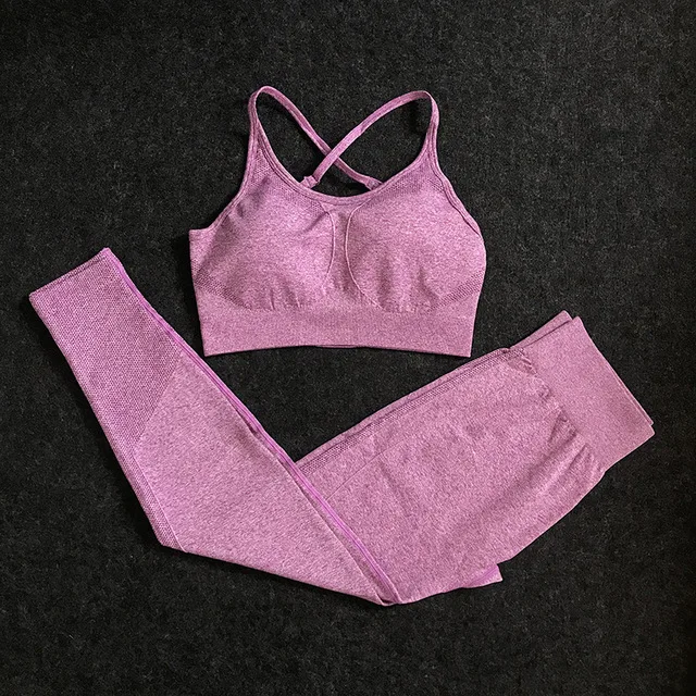 Seamless Activewear Wear Solid Color Hollow Out Workout Gym Sets For Women Sport Suit Yoga Set