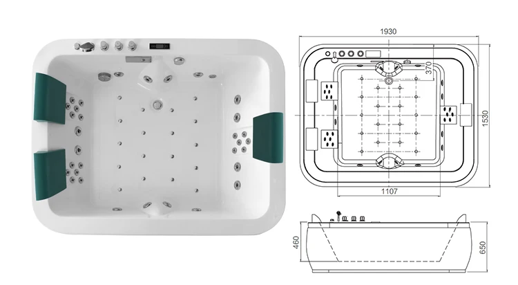 large size  2m whirlpool hot tub 3 person family jetted massage bathtub spa