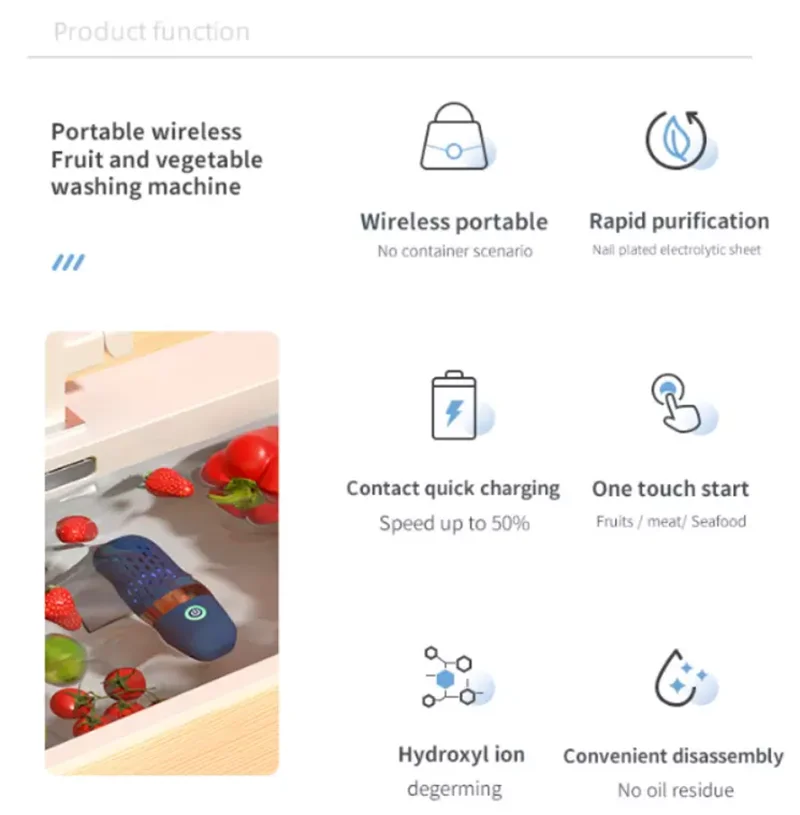 Fruit Vegetable Washing Machine Capsule Shape Wireless Food Pesticide Purifier Food Cleaner