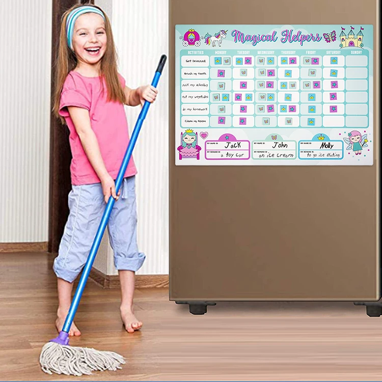 Dry Erase Fridge Magnet Responsibility Chart Playboard Kindergarten Kids Magnetic Reward Behavior Chores Chart Board