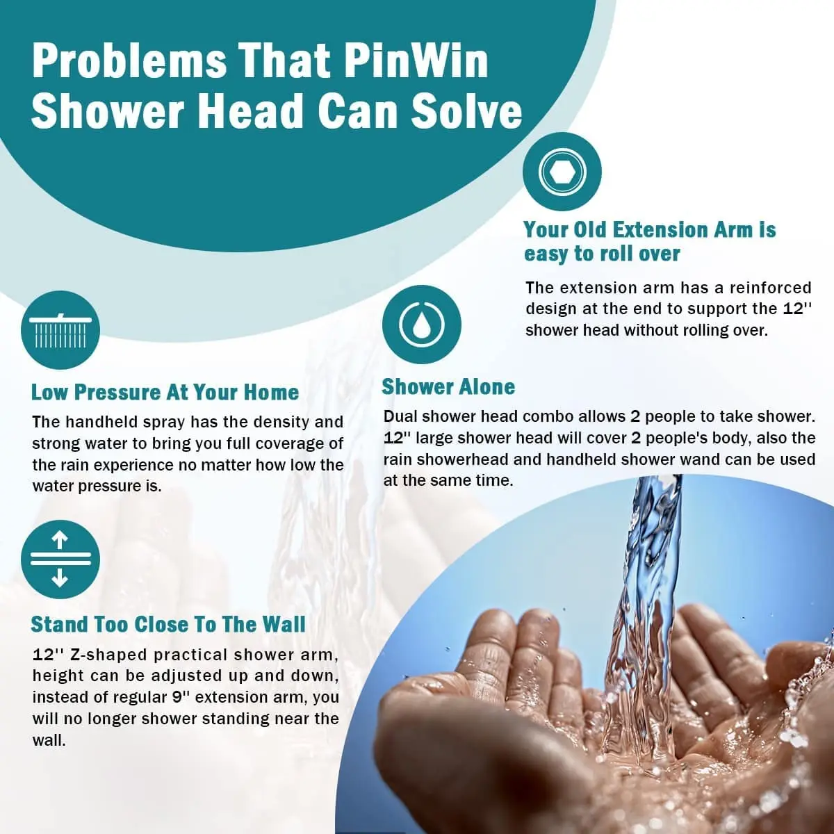 10' Dual Shower Head,Upgraded Rain Shower Head with 11' Adjustable Extension Arm and 6-Setting Handheld Shower Head Combo