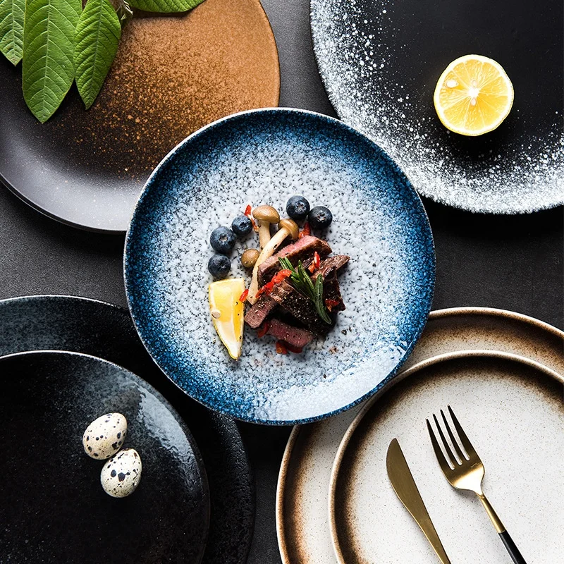 Hot sale Restaurants Japanese Design 6 inch Ceramic Dinnerware Round Dishes Steak Plates Under Glazed Stoneware Dinner Plate