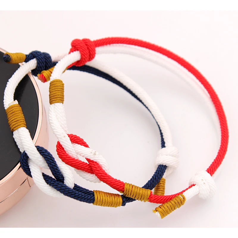 
Red White Polar Blue & White Woven Mobius Ring Infinity Symbol Couples bracelet 