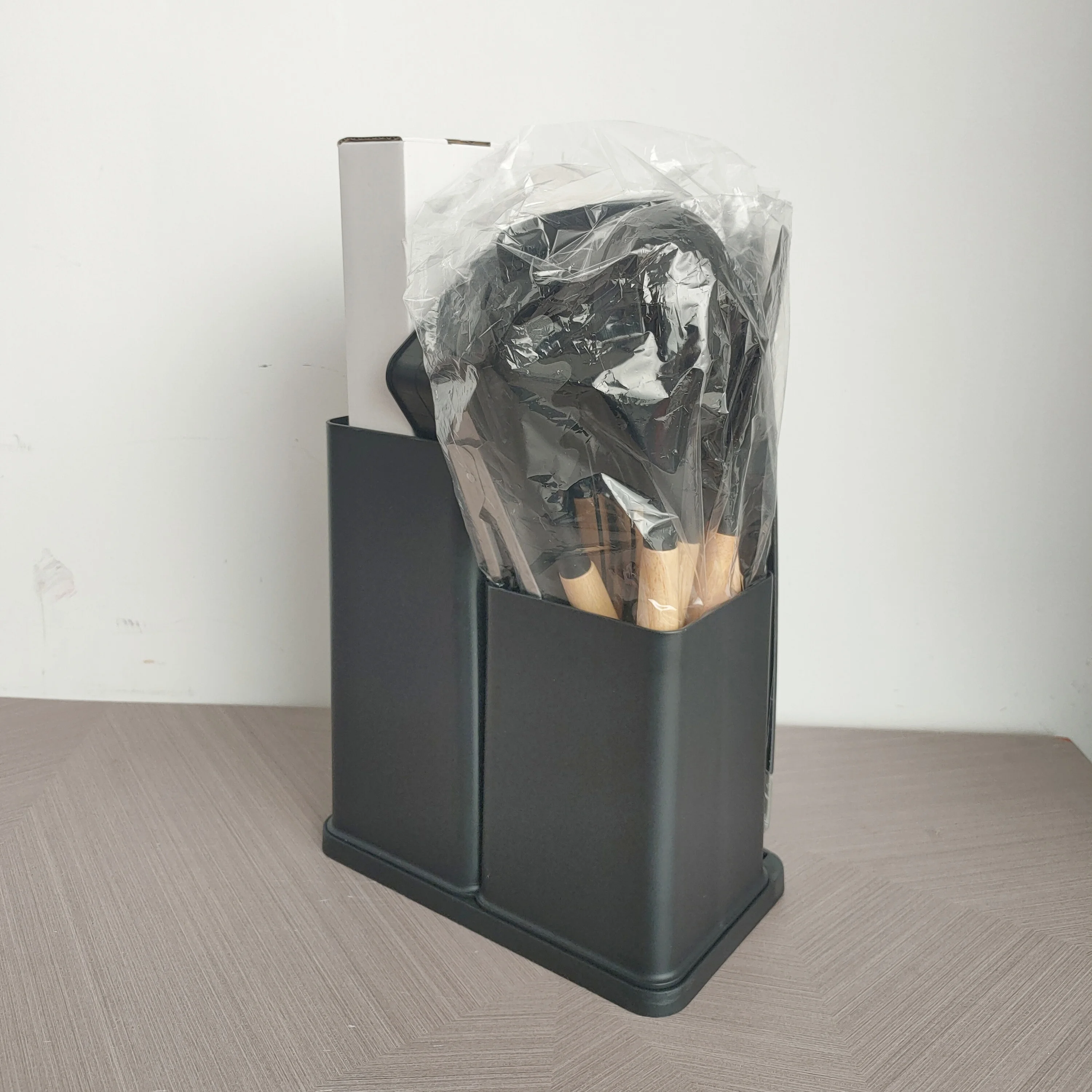 Heat resistance wholesale 19 piece wood handle white soft touch silicone cooking utensils kitchen tools and knife set