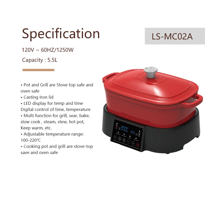 New 5.5L  Multifunction Air Fryer/multi Cooker With Digital Display Touch Control indoor air grill Air Fryer Grill