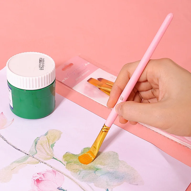 Hot Selling Candy Color Wooden Handle Artist Paint Brush Set,3/6/9pcs Mix Shape Oil Painting Brush