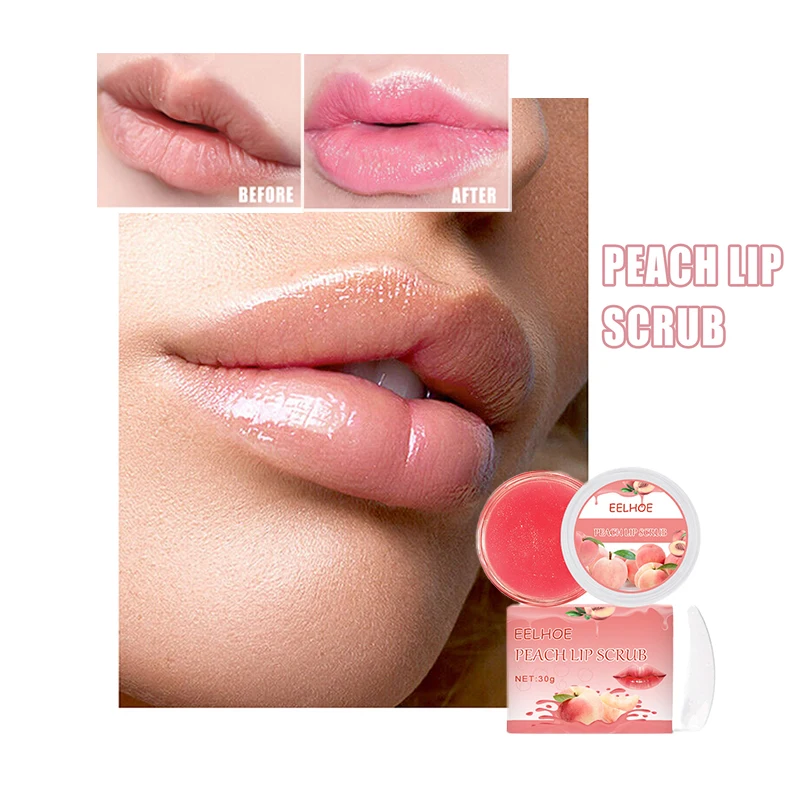 Honey Peach Lip Scrub with Spoon exfoliating skin moisturizing light lip lines