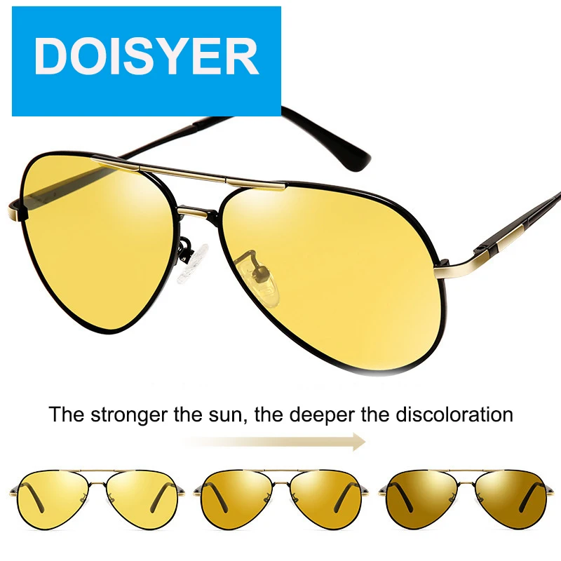 DOISYER  Luxury Fashion Day And Night Polarized Photochromic Night Vision Glasses Metal High Definition View Driving Sunglasses
