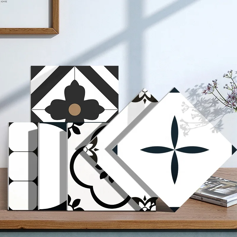 Foshan 300x300 black and white flower pattern classic porcelain tile for patio kitchen bedroom floor decoration tiles