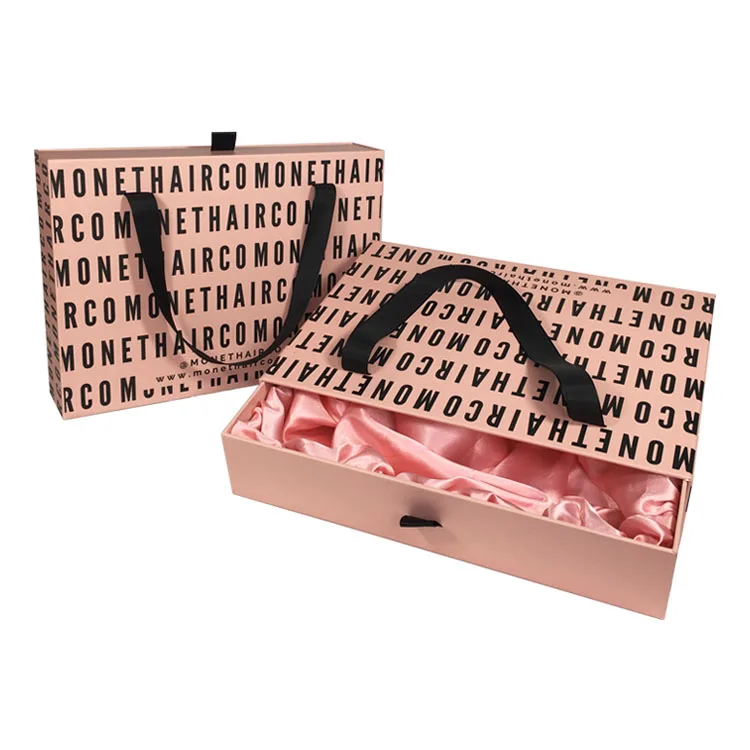 Custom Luxury Ribbon Box Single Bundle Hair Wigs Packaging Gift Boxes with Satin Inside