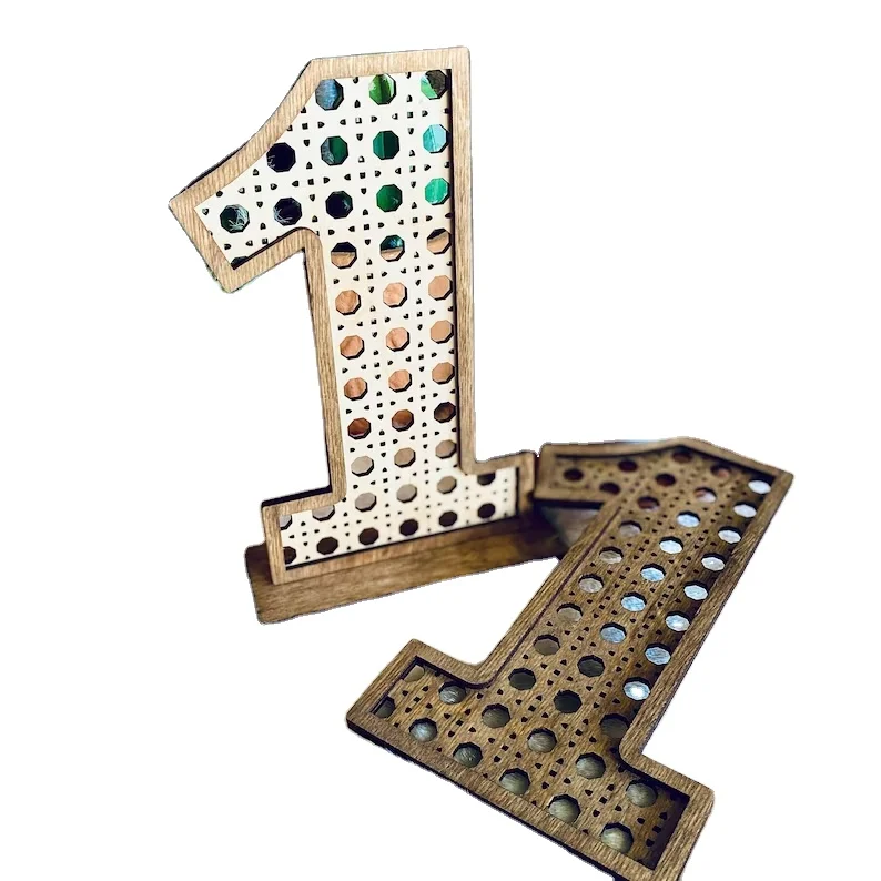 Factory direct sale Wooden rattan number with stand, wooden table number for wedding table decorations