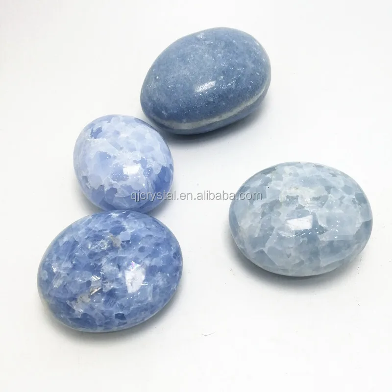 Wholesale Price blue calcite Quartz Crystal  Carving Healing Palm Stone Gifts