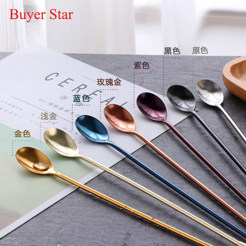 Custom logo Mixing Wine long handle black Spoon Stainless Steel Cocktail tools Bar spoon