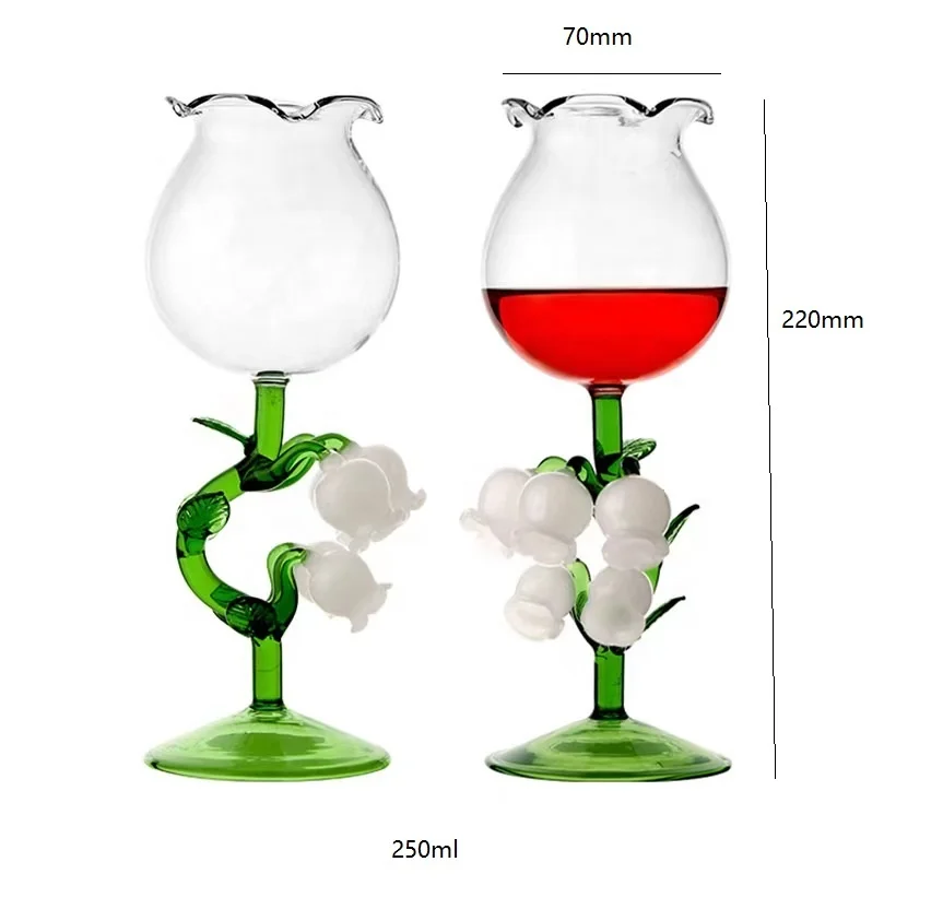 Drinkware Tableware wholesale customized coloured red wine glasses flower shape irregular stem goblet wine glass for party