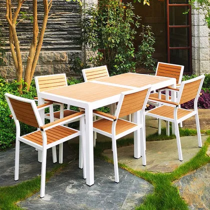 Hot sale Outdoor patio garden Furniture Aluminum Frame dining wood table and chairs garden sets