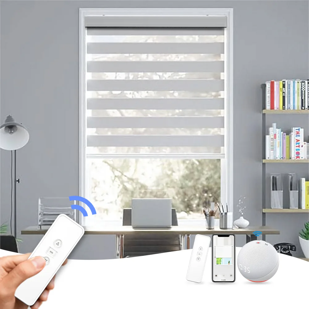 Красивая дизайнерская Затемняющая солнечная панель ткань двойная Зебра жалюзи для серого окна с дистанционным управлением