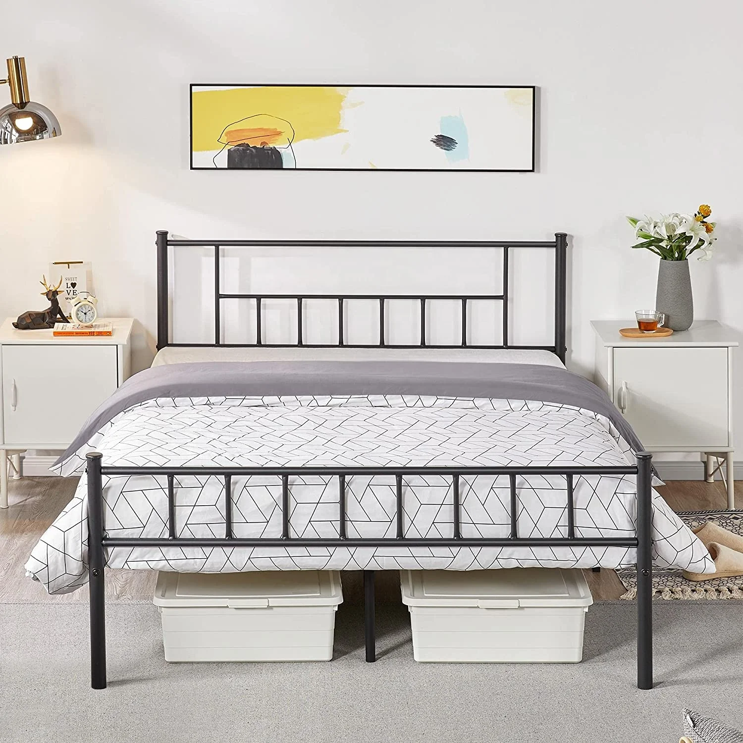Customized Size Metal Platform Bed Frame with Headboard
