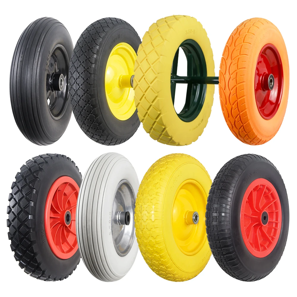 PU 3.50-8 Tire and Wheel Wheelbarrow Tires for Wheelbarrows Hand Truck Garden Trailer Trolley