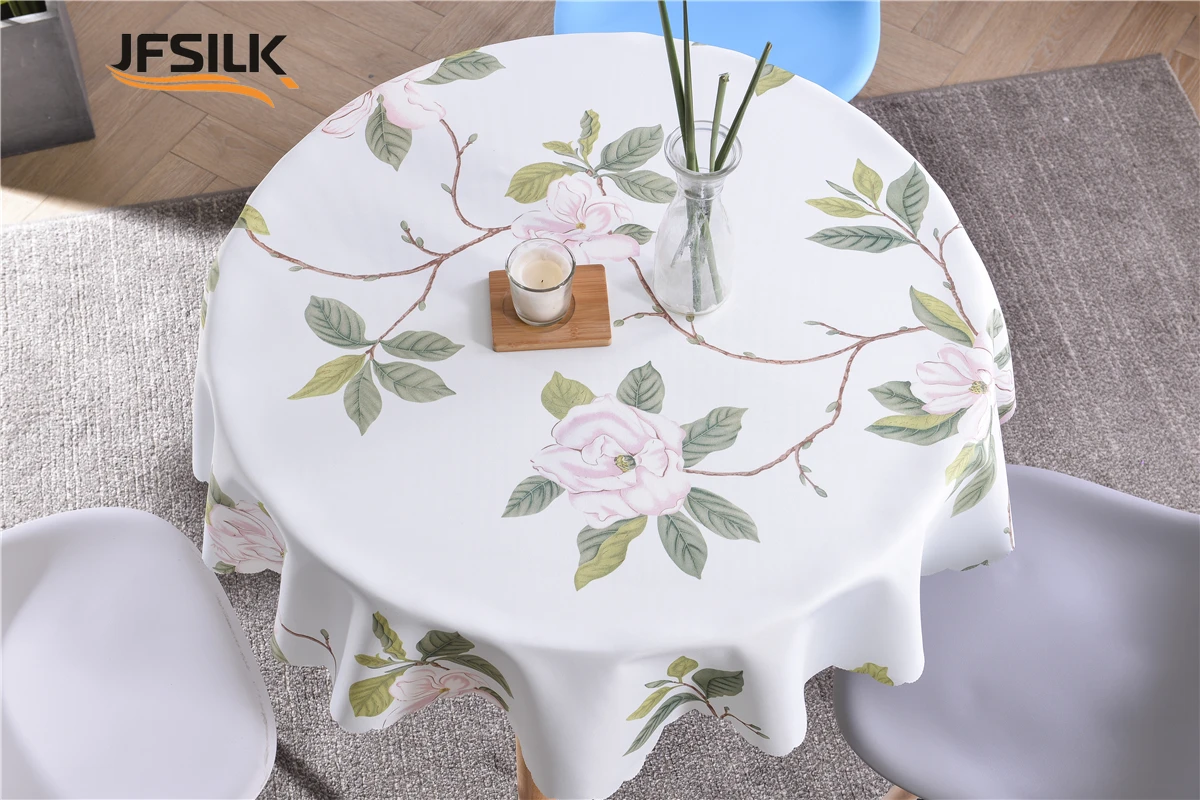 Printing Green plants leaf  outdoor waterproof tablecloth 60 inch wedding customized dining custom fabric buy table cloth round