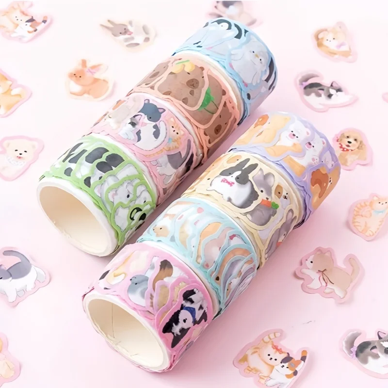 STICKERS PUNK Pre-Cut Animals Washi Tape Set Cute Cat Rabbit Panda Dog Penguin Decorative Masking Label Stickers for Arts 05637