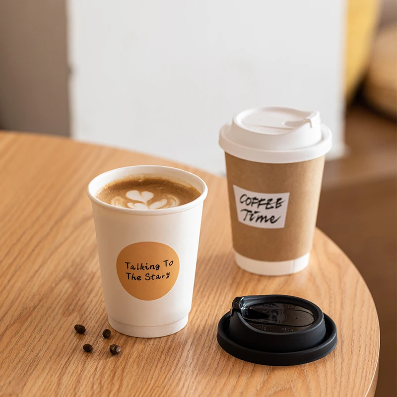 Design Custom Print Logo Biodegradable Double Wall Paper Cups Bubble Tea Coffee Juice Cold And Hot Drink Paper Cups