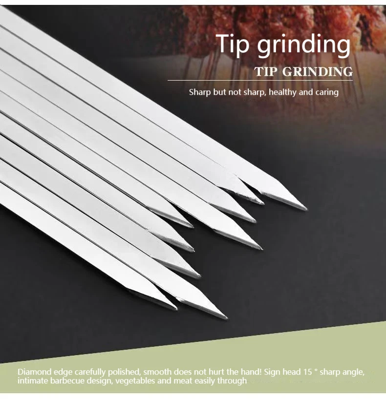Bbq grills Large Flat Barbecue metal Stainless Steel kebab skewers turkish flat skewers with long handle