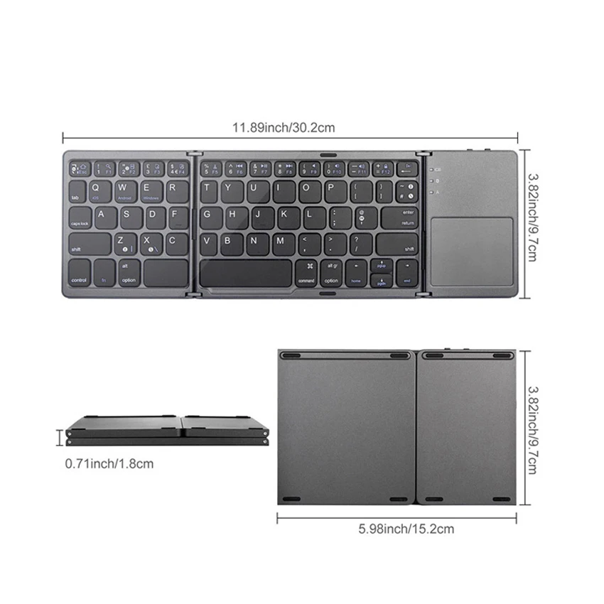Top Selling Super Slim Aluminum Metal Mini Folding BT 3.0 Wireless Touch Keyboard
