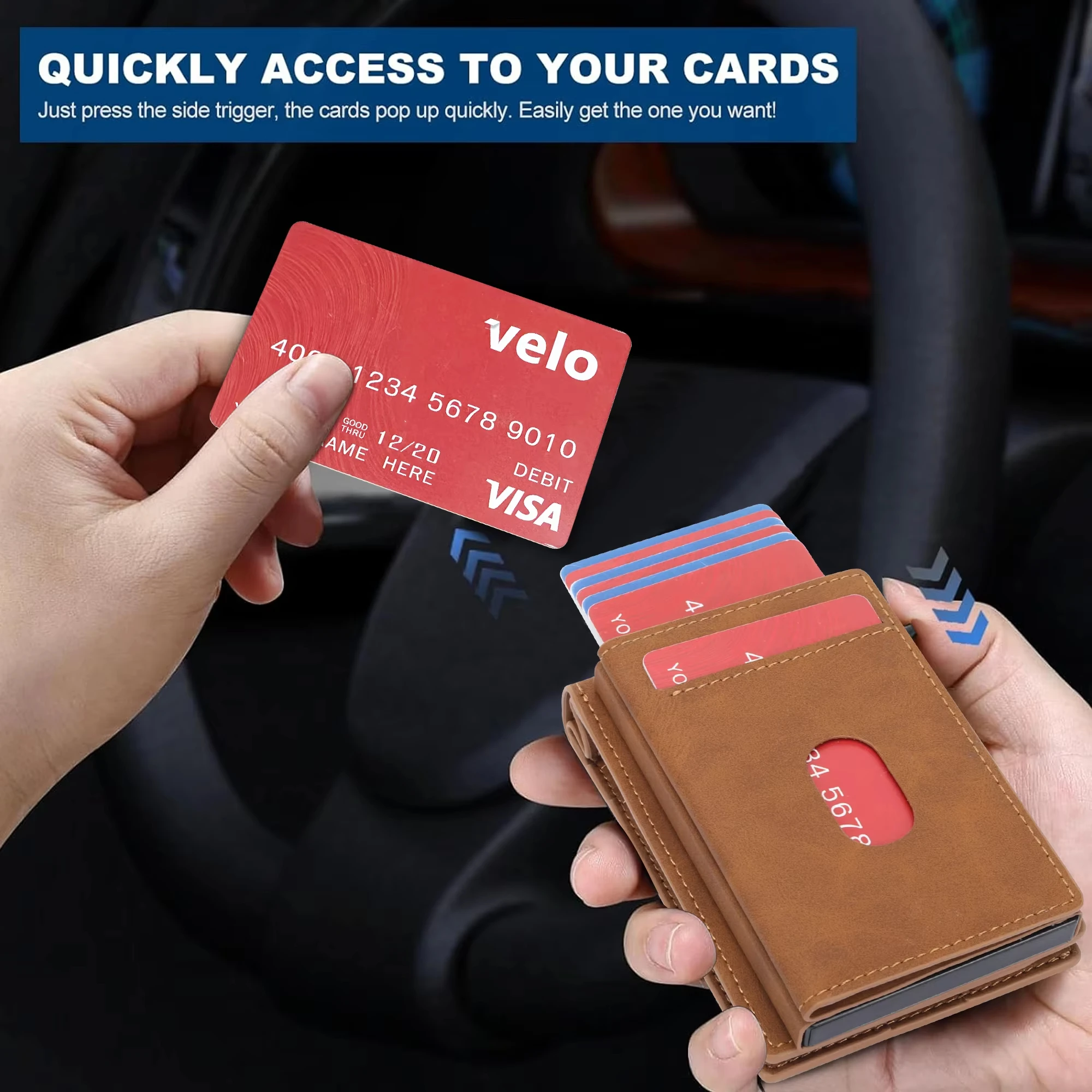 Billeteras Leather Magnetic Fold  Wallet RFID Blocking Pop Up Card Holder Wallet carteira masculina billetera hombre