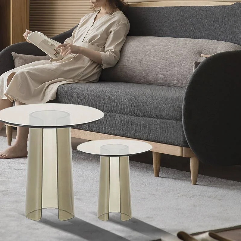 Factory italian design Tempered glass countertop Acrylic stand coffee table nordic modern round stylish tea table