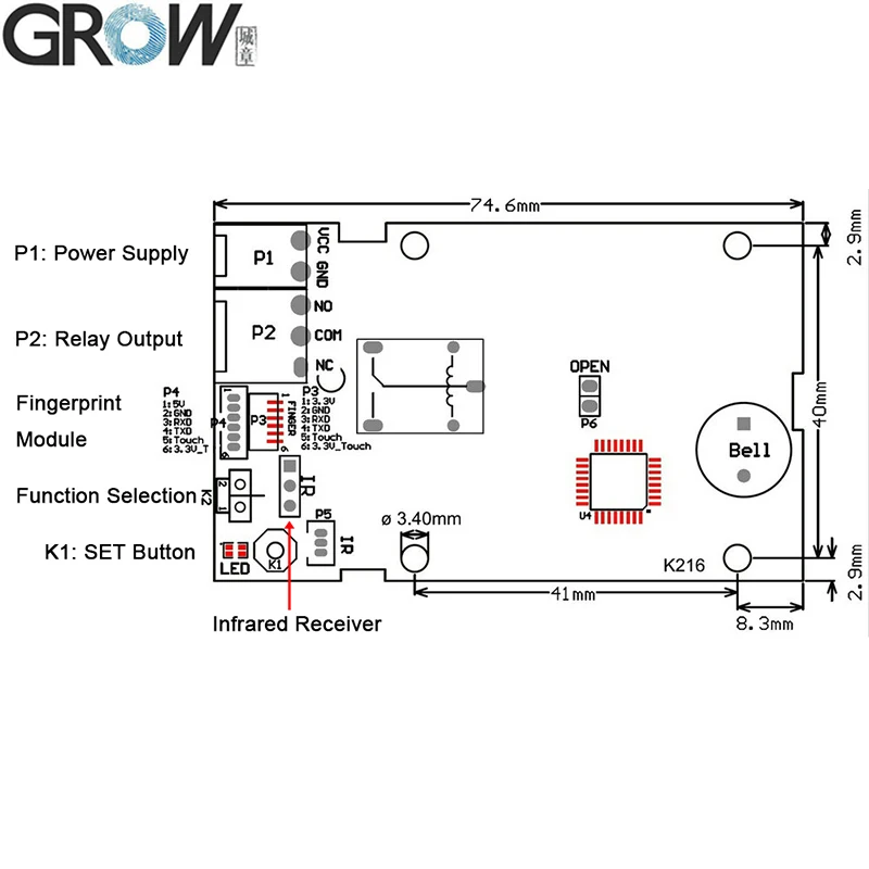  GROW K216 + R502-A круглый сканер отпечатков пальцев система контроля доступа по отпечатку пальца для двери