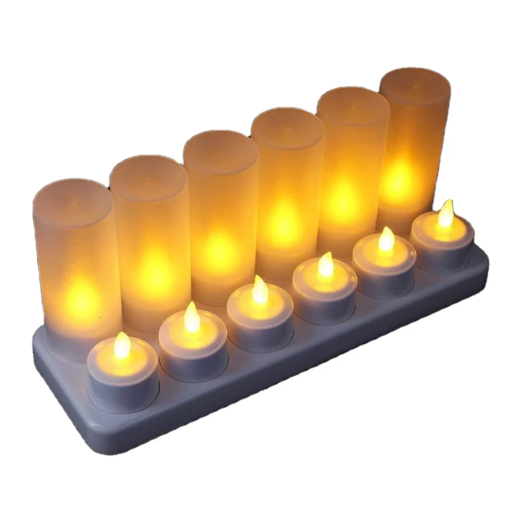 
dropshipping Induction Charging Base set of 12 Tea lights Rechargeable Led Candles 