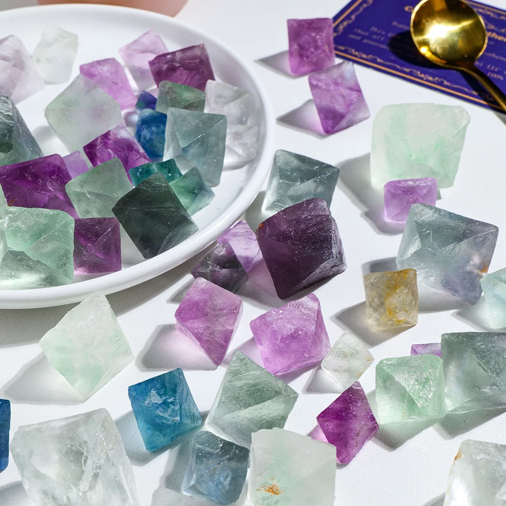 Hot selling wholesale crystal carving Colorful fluorite octahedron spiritual healing home decoration