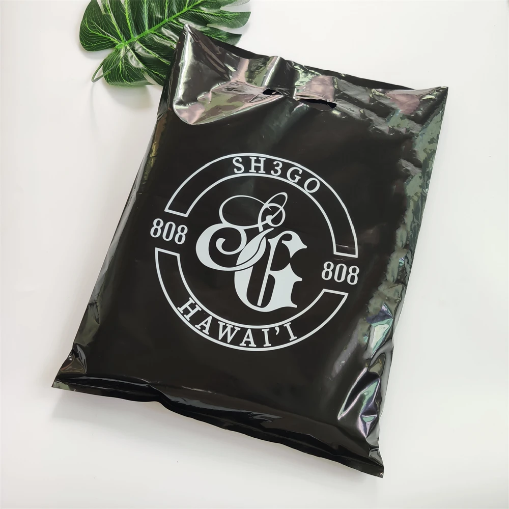 Custom Printed Logo Design PE Handle Plastic Bag Die Cut Bag Carry Poly Shopping Bag For Clothing/Shoe Packaging