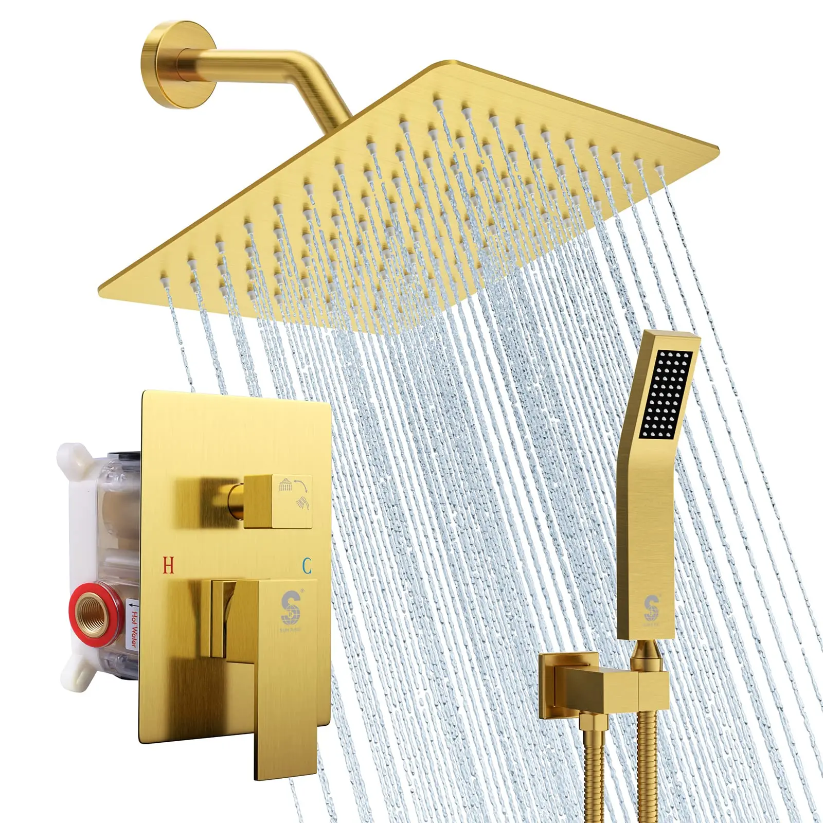Gold Color Stainless Steel Rain Falling 8 Inch Wall Family Bathroom Use High Pressure Bathroom Professional Show Heaf Set